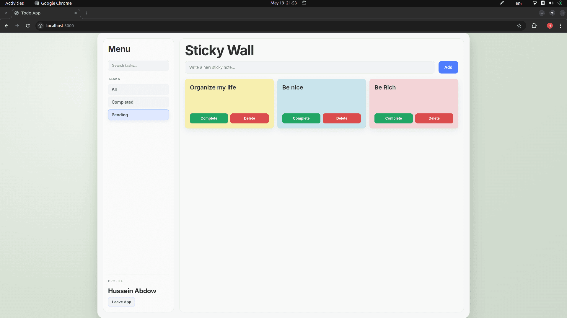 Pending Tasks